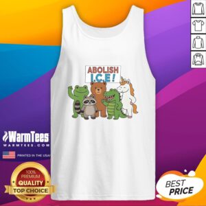 Premium abolish ice tank top featuring a colorful frog, unicorn, raccoon, and dinosaur design for protest enthusiasts.