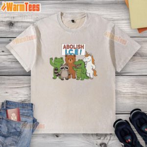 Premium Abolish Ice Frog Unicorn Raccoon Bear Dinosaur Protest T-Shirt, featuring vibrant graphics and a comfortable fit.