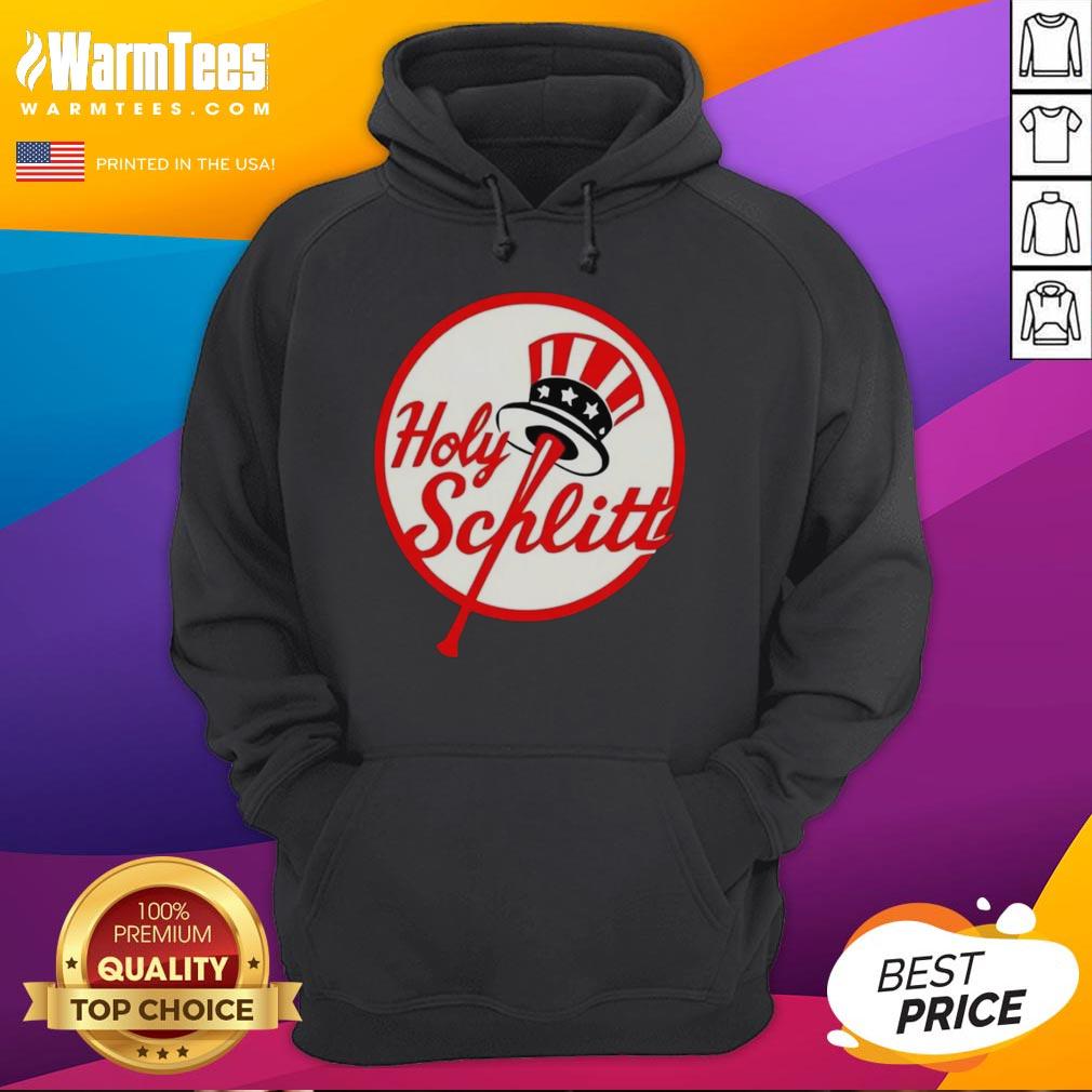 Alt Text: Premium Cam Schlittler Holy Schlitt New York Yankees logo parody hoodie featuring a unique design and vibrant colors.