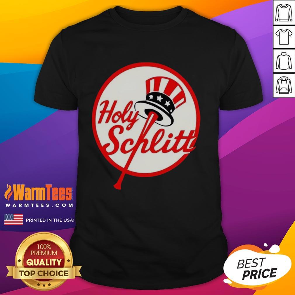 Premium Cam Schlittler Holy Schlitt New York Yankees logo parody T-shirt featuring a humorous design and vibrant colors.