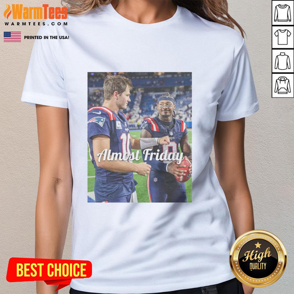 Premium Drake Maye and Stefon Diggs New England Patriots football tee for ladies, perfect for almost Friday vibes.