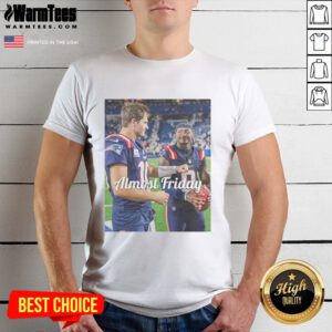 Premium Drake Maye and Stefon Diggs New England Patriots Football T-Shirt for fans, perfect for Almost Friday celebrations.