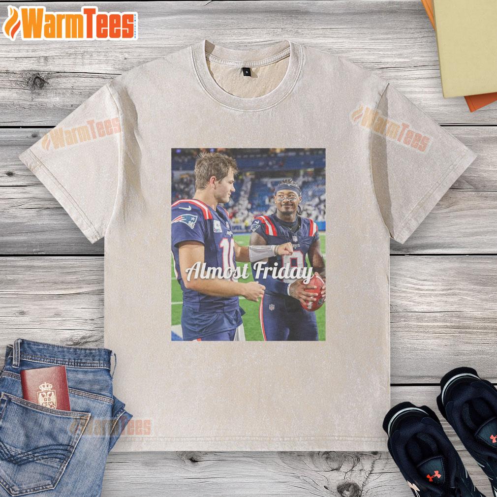 Premium Drake Maye and Stefon Diggs New England Patriots football t-shirt, perfect for Almost Friday casual wear.