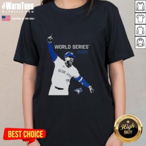 Premium George Springer Toronto Blue Jays MLB World Series 2025 player graphic ladies tee in stylish design.