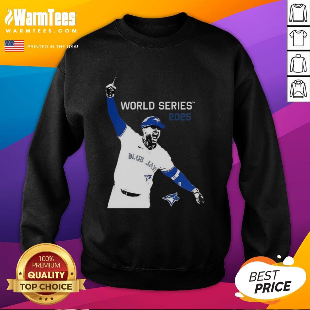 Alt Text: Premium George Springer Toronto Blue Jays MLB World Series 2025 graphic sweatshirt featuring team colors and logo.