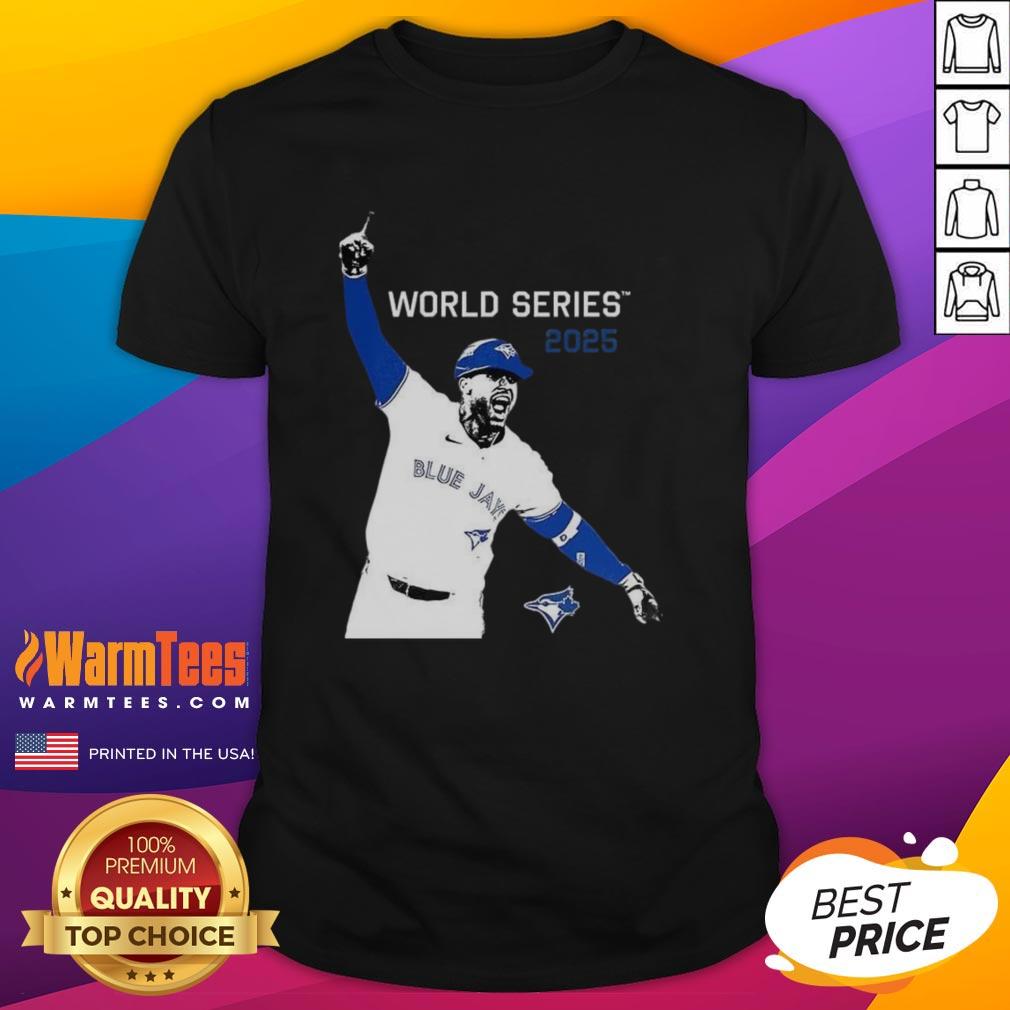 Premium George Springer Toronto Blue Jays MLB World Series 2025 Player Graphic T-Shirt featuring vibrant team colors.