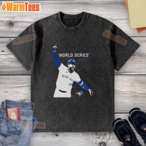 Alt Text: Premium George Springer Toronto Blue Jays MLB World Series 2025 player graphic washed t-shirt design.