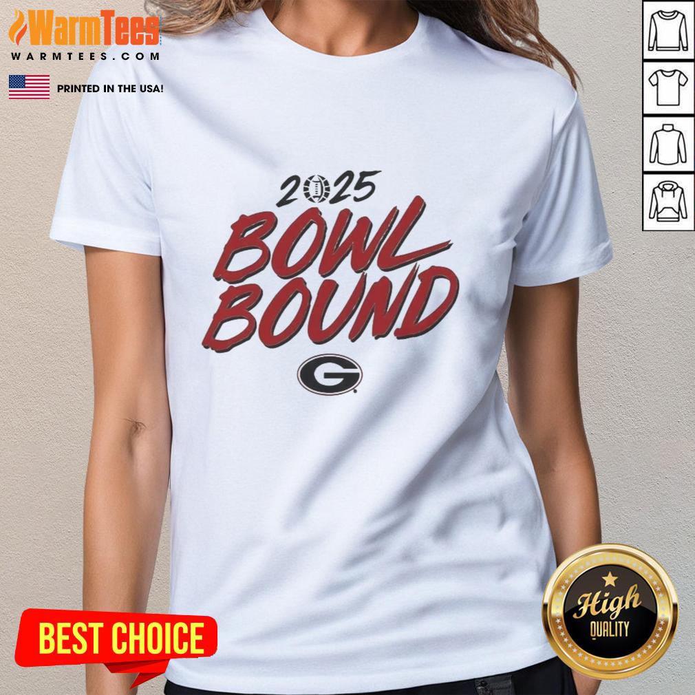 Premium Georgia Bulldogs Bowl Bound 2025 ladies tee featuring team colors and logo, perfect for game day style.