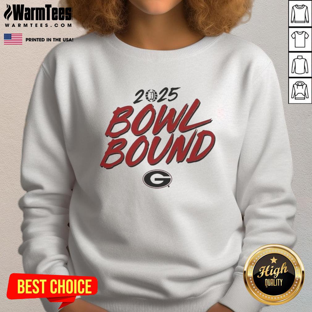 Premium Georgia Bulldogs Bowl Bound 2025 Sweatshirt in red with logo, perfect for fans celebrating the team's success.