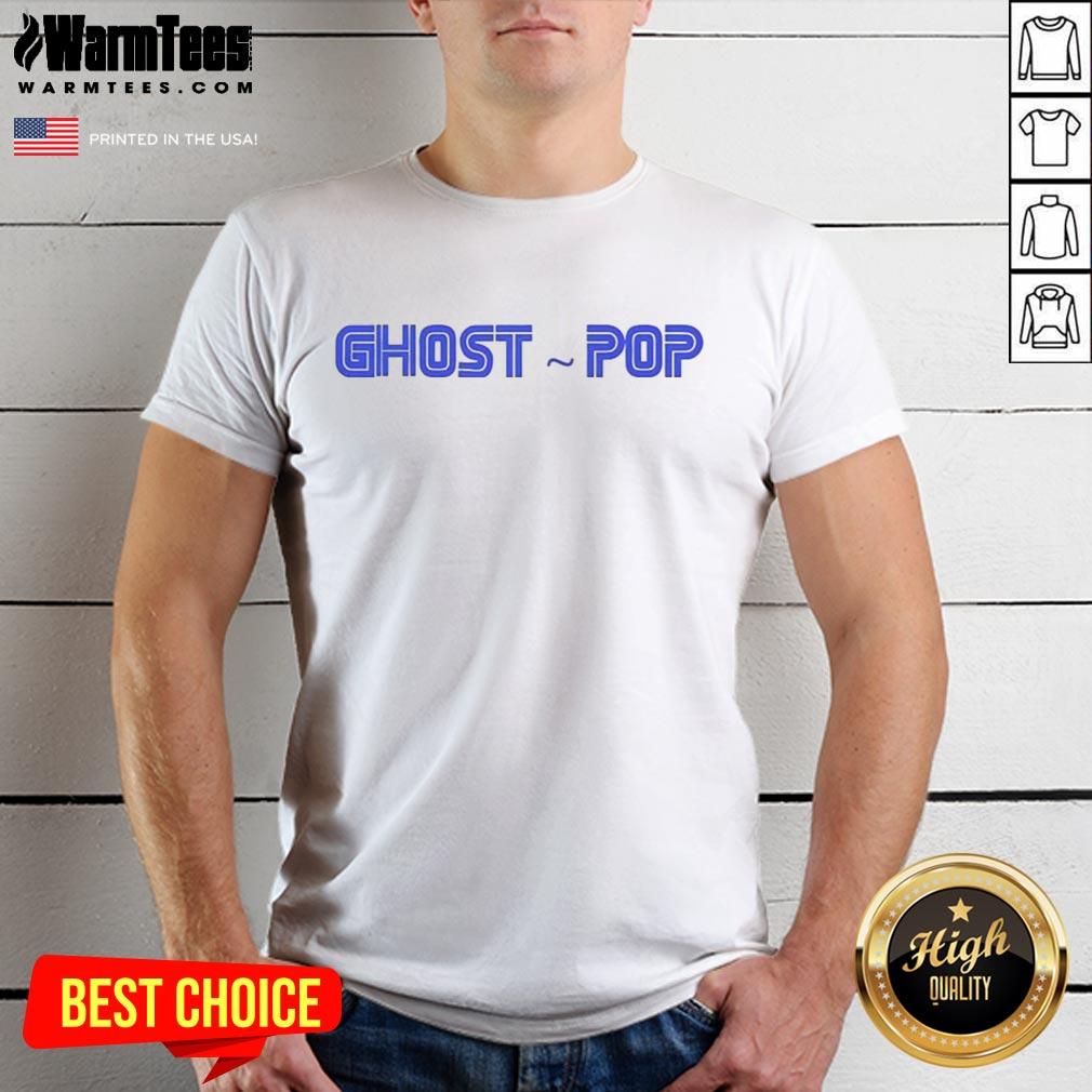 Premium Ghost Pop Logo T-Shirt featuring a vibrant ghost design on soft fabric, perfect for casual wear and Halloween events.