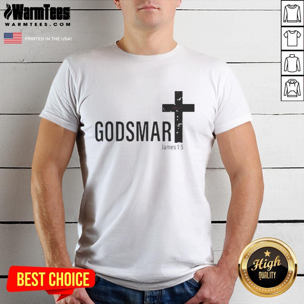 Alt Text: Premium Godsmart James 1-5 Cross T-Shirt featuring a stylish design and comfortable fit for everyday wear.