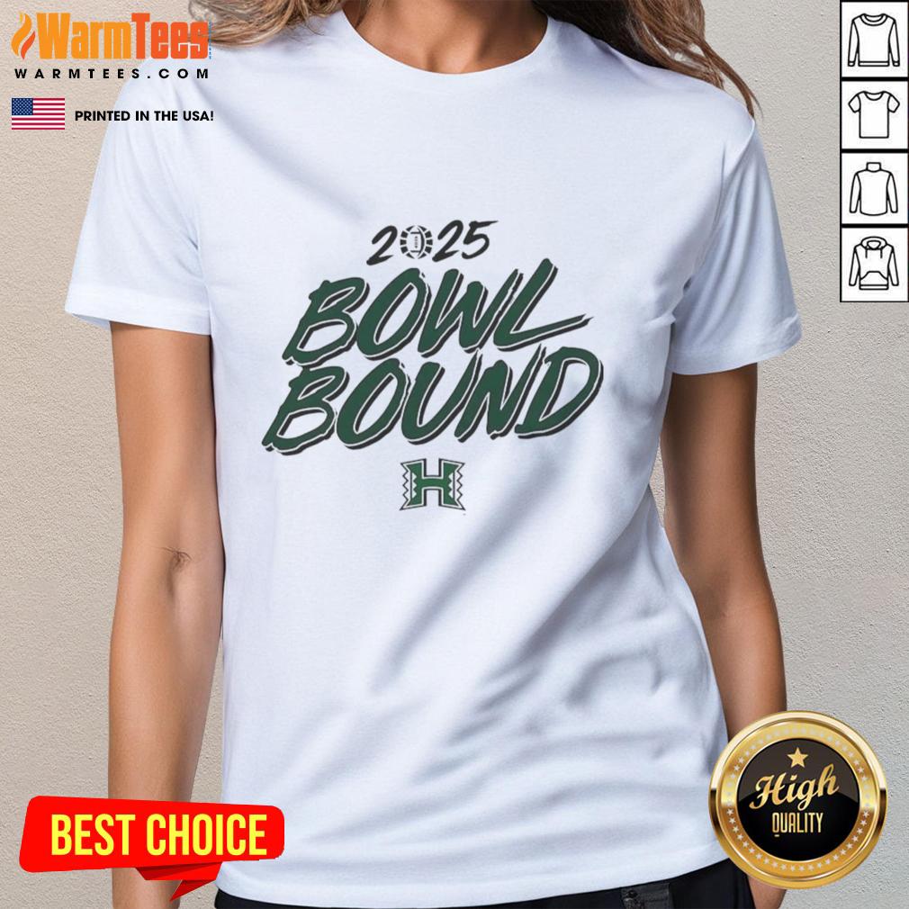 Alt Text: Premium Hawaii Rainbow Warriors Bowl Bound 2025 Ladies Tee featuring vibrant team colors and stylish design.
