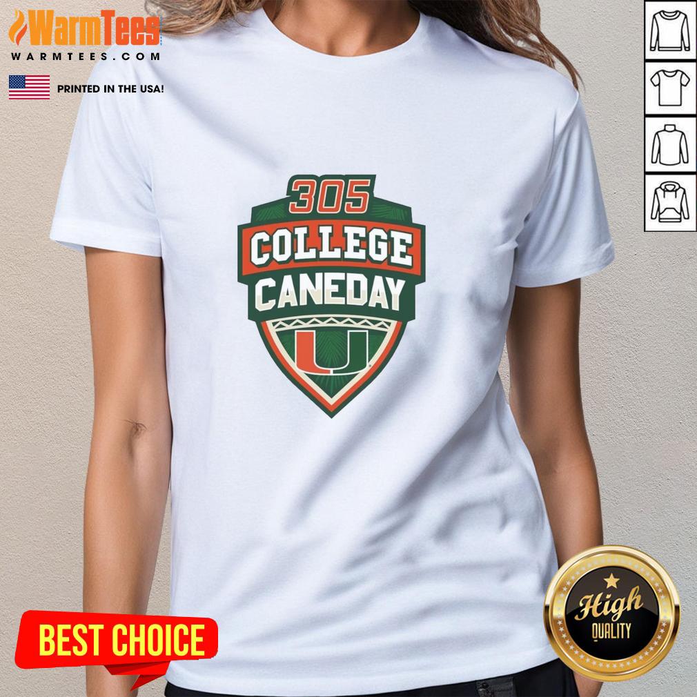 Premium Miami Hurricanes Football 305 College Caneday Ladies Tee featuring vibrant team colors and stylish design.