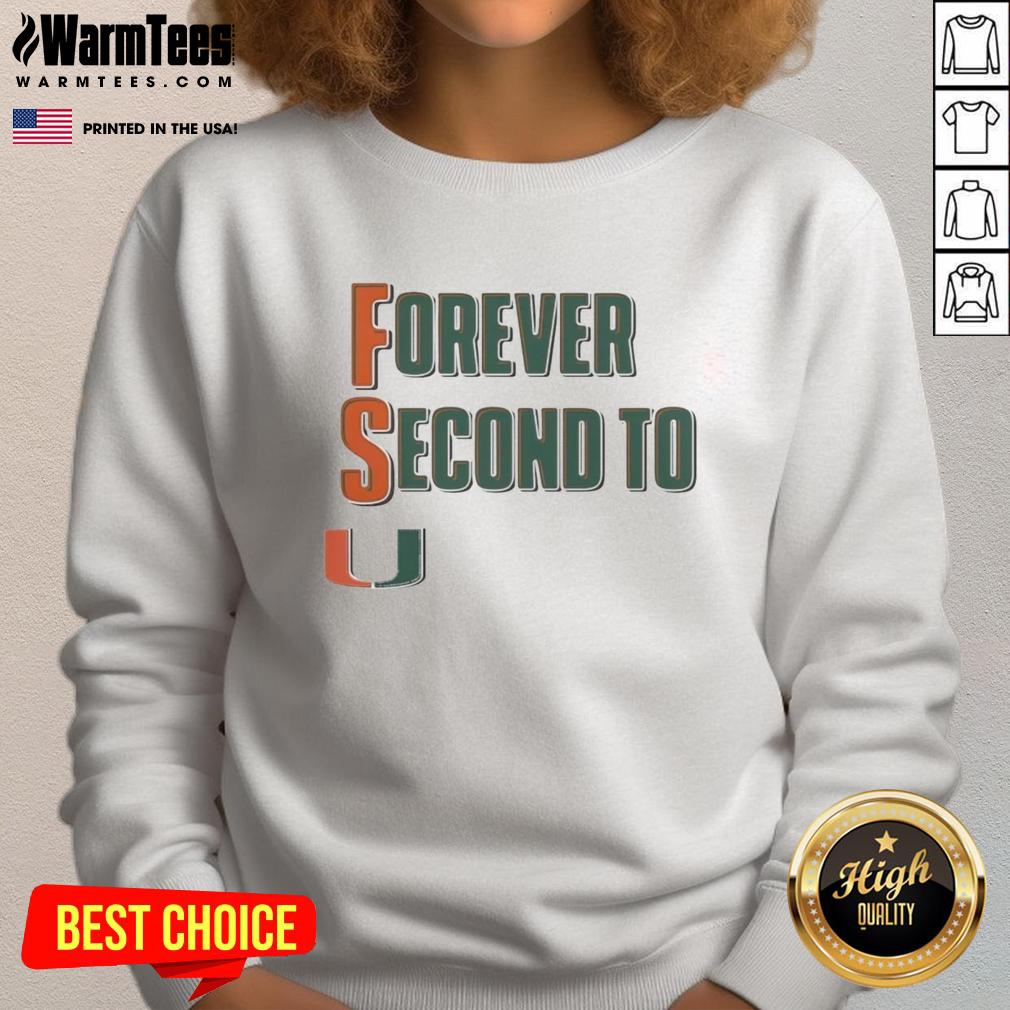 Alt Text: Premium Miami Hurricanes Forever Second To U Sweatshirt in vibrant colors, perfect for fans of the Miami Hurricanes.