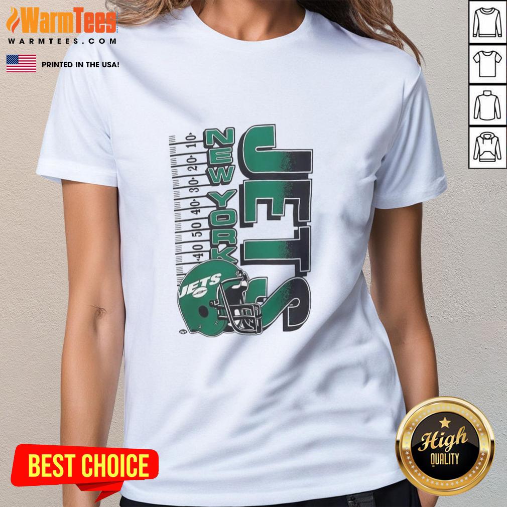 Alt Text: Premium New York Jets NFL 2025 Yardage Helmet Vintage Ladies Tee showcasing team logo and stylish design.