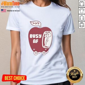 Premium top featuring a busy design for ladies, perfect for casual wear, showcasing the Apple theme in stylish graphics.