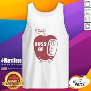 Premium top featuring a busy AF apple tank top design, perfect for casual wear and showcasing fun, vibrant style.