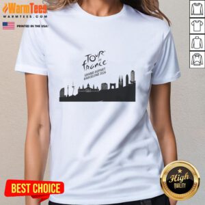 Premium Tour de France Grand Depart Barcelona 2026 skyline ladies tee showcasing iconic city views and cycling spirit.