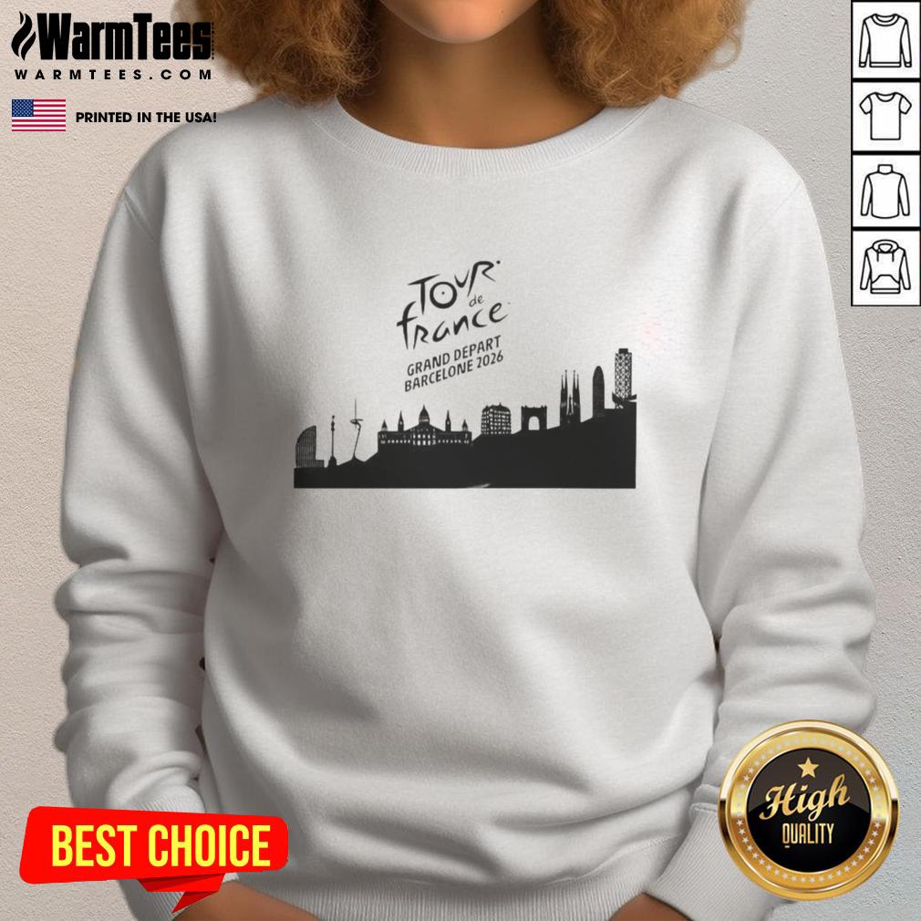 Premium Tour de France Grand Depart Barcelona 2026 skyline sweatshirt featuring iconic cityscape design.