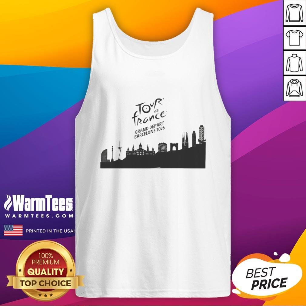 Premium Tour de France Grand Depart Barcelona 2026 Skyline Tank Top featuring iconic city skyline design.
