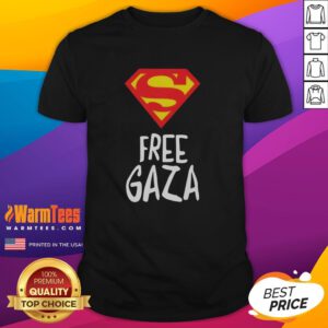 Pretty Superman Free Gaza T-Shirt featuring a bold graphic design supporting Gaza liberation.