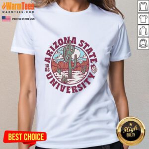 Arizona State Sun Devils football logo on a ladies tee, celebrating Arizona State University established in 1885.