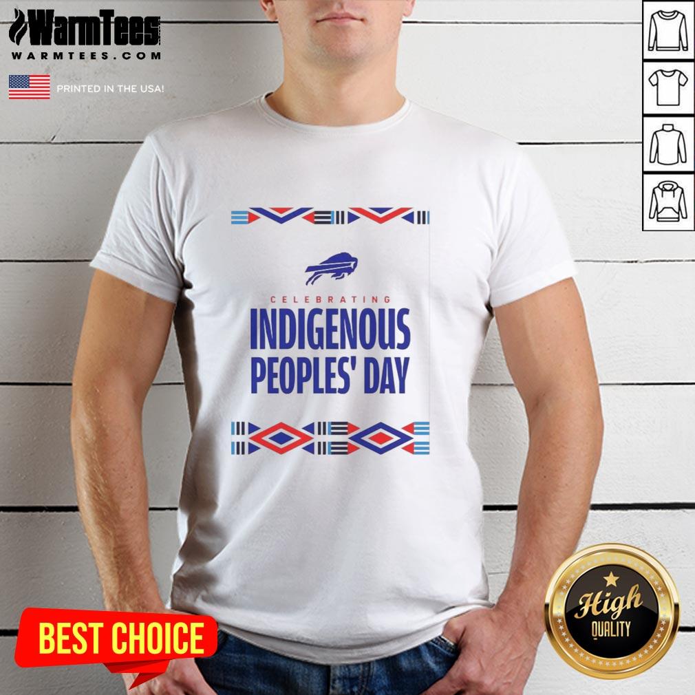 Top Buffalo Bills football fans celebrate Indigenous Peoples Day wearing a vibrant team T-shirt with cultural designs.