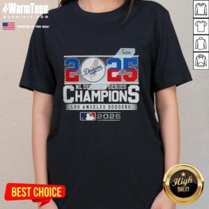 Los Angeles Dodgers 2025 NL Division Series Champion Ladies Tee featuring team logo and vibrant design.
