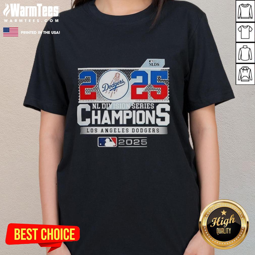 Los Angeles Dodgers 2025 NL Division Series Champion Ladies Tee featuring team logo and vibrant design.