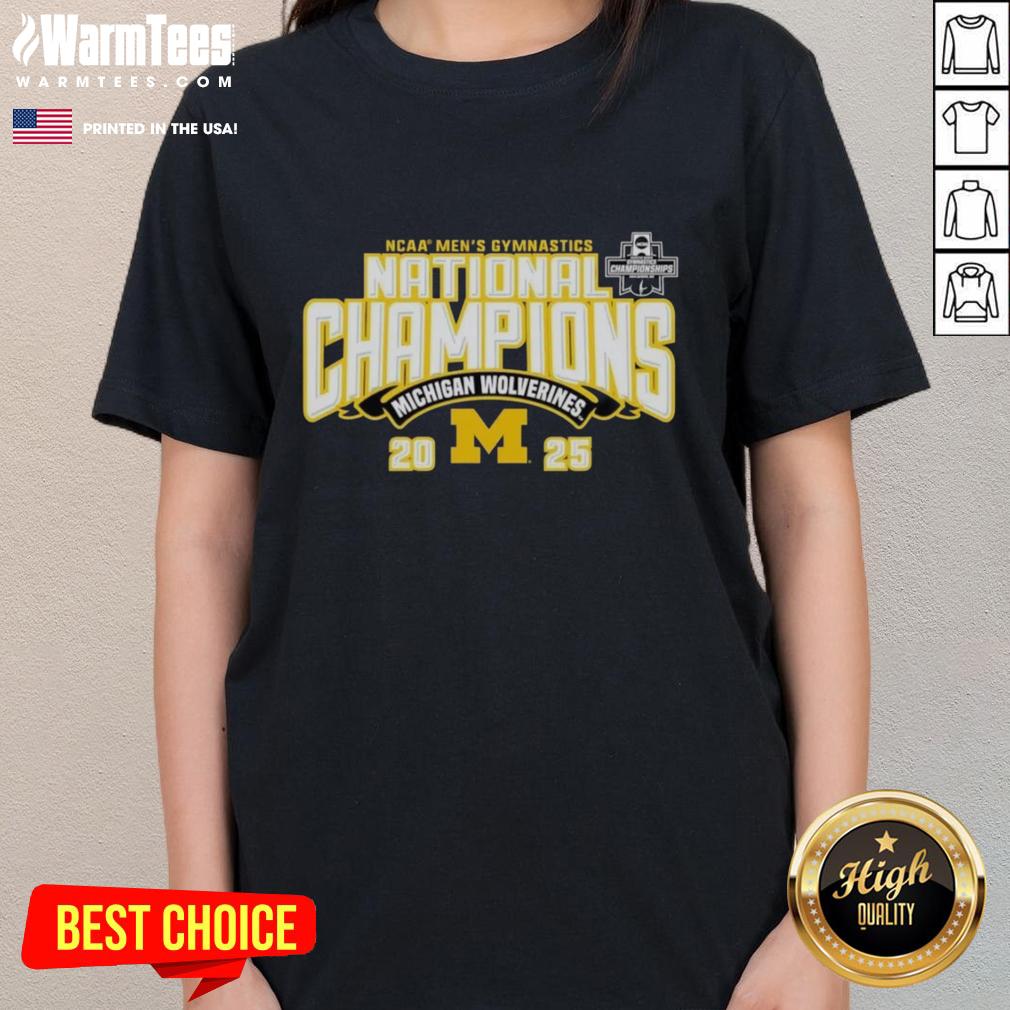 Top Michigan Wolverines 2025 NCAA Men's Gymnastics National Champions Ladies Tee showcasing team pride and victory.