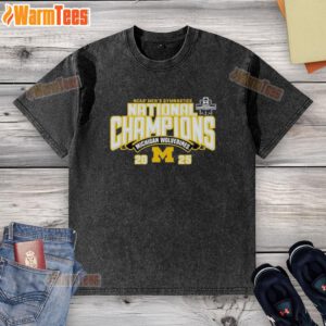 Top Michigan Wolverines 2025 NCAA Men's Gymnastics National Champions washed t-shirt in blue and maize colors.