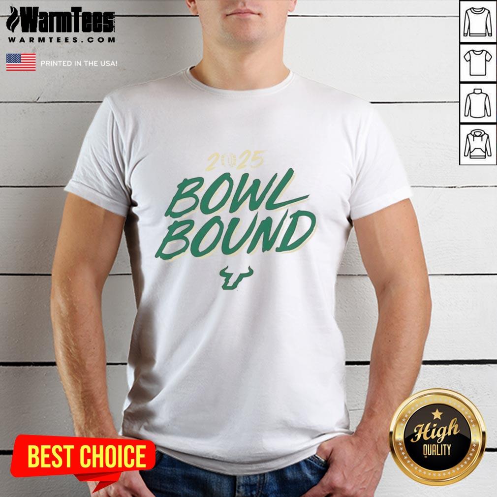 Alt Text: Top South Florida Bulls Bowl Bound 2025 T-Shirt featuring team colors and logo, perfect for fans and game day.