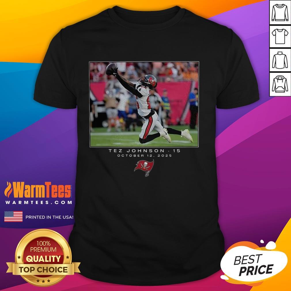 Top Tez Johnson Tampa Bay Buccaneers NFL Week 6 2025 T-Shirt featuring vibrant team colors and logo design.