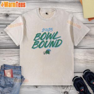 Top Tulane Green Wave Bowl Bound 2025 washed t-shirt featuring team logo and vibrant green color, perfect for fans.
