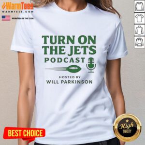 Top Turn On The Jets Podcast Ladies Tee featuring a stylish design for female fans of the popular sports show.