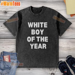 Top White Boy of the Year 2025 washed t-shirt featuring a stylish design and comfortable fit for casual wear.