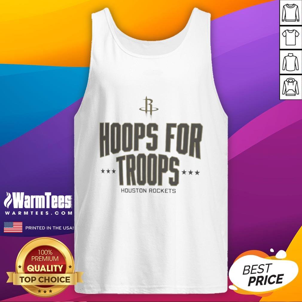 Awesome Hoops for Troops Houston Rockets basketball tank top featuring vibrant team colors and logo.