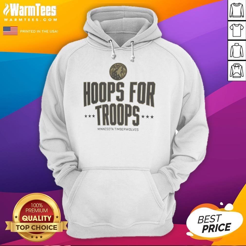Awesome Hoops for Troops Minnesota Timberwolves basketball hoodie featuring team colors and logo.