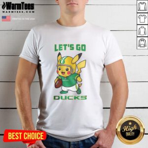 Alt Text: Awesome Oregon Ducks X Pikachu Let'S Go T-Shirt featuring vibrant graphics of Pikachu and Oregon Ducks logo.
