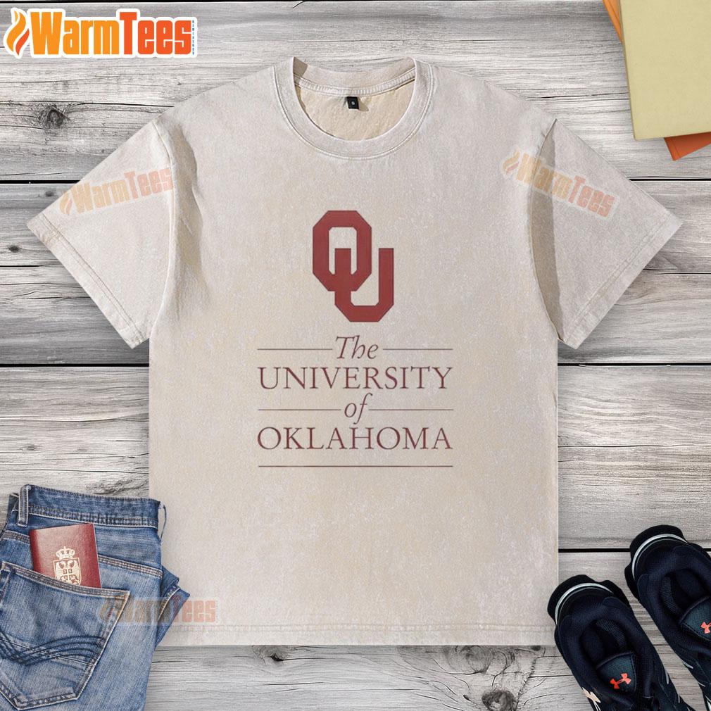 Alt Text: Awesome University of Oklahoma washed t-shirt featuring a vintage logo in crimson and cream colors.
