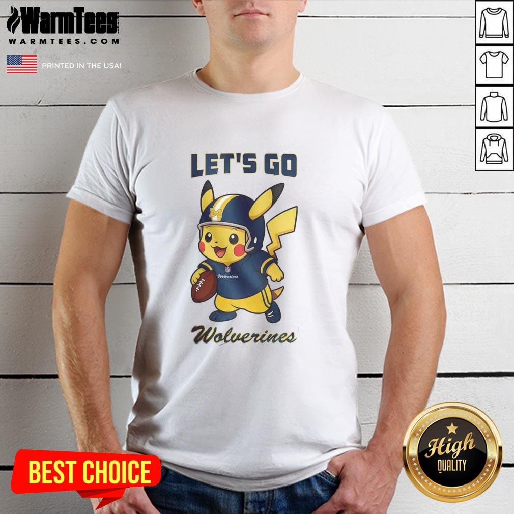 Good Michigan Wolverines X Pikachu Let's Go T-Shirt featuring vibrant graphics of Pikachu and Wolverines logo.