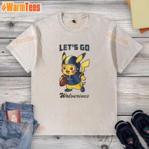 Good Michigan Wolverines X Pikachu Let's Go washed t-shirt featuring vibrant graphics and a comfortable fit for fans.