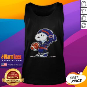 Alt Text: Snoopy in a Chicago Bears hoodie smiling at fans on a tank top, showcasing a fun and playful design.