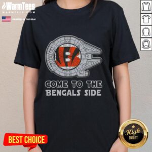 Happy Star Wars Cincinnati Bengals ladies tee featuring a vibrant design perfect for fans of both franchises.