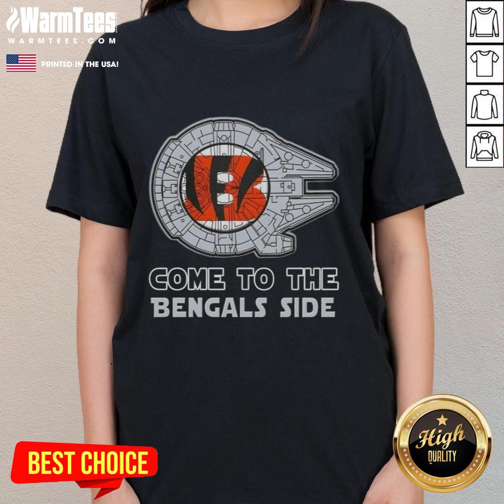 Happy Star Wars Cincinnati Bengals ladies tee featuring a vibrant design perfect for fans of both franchises.