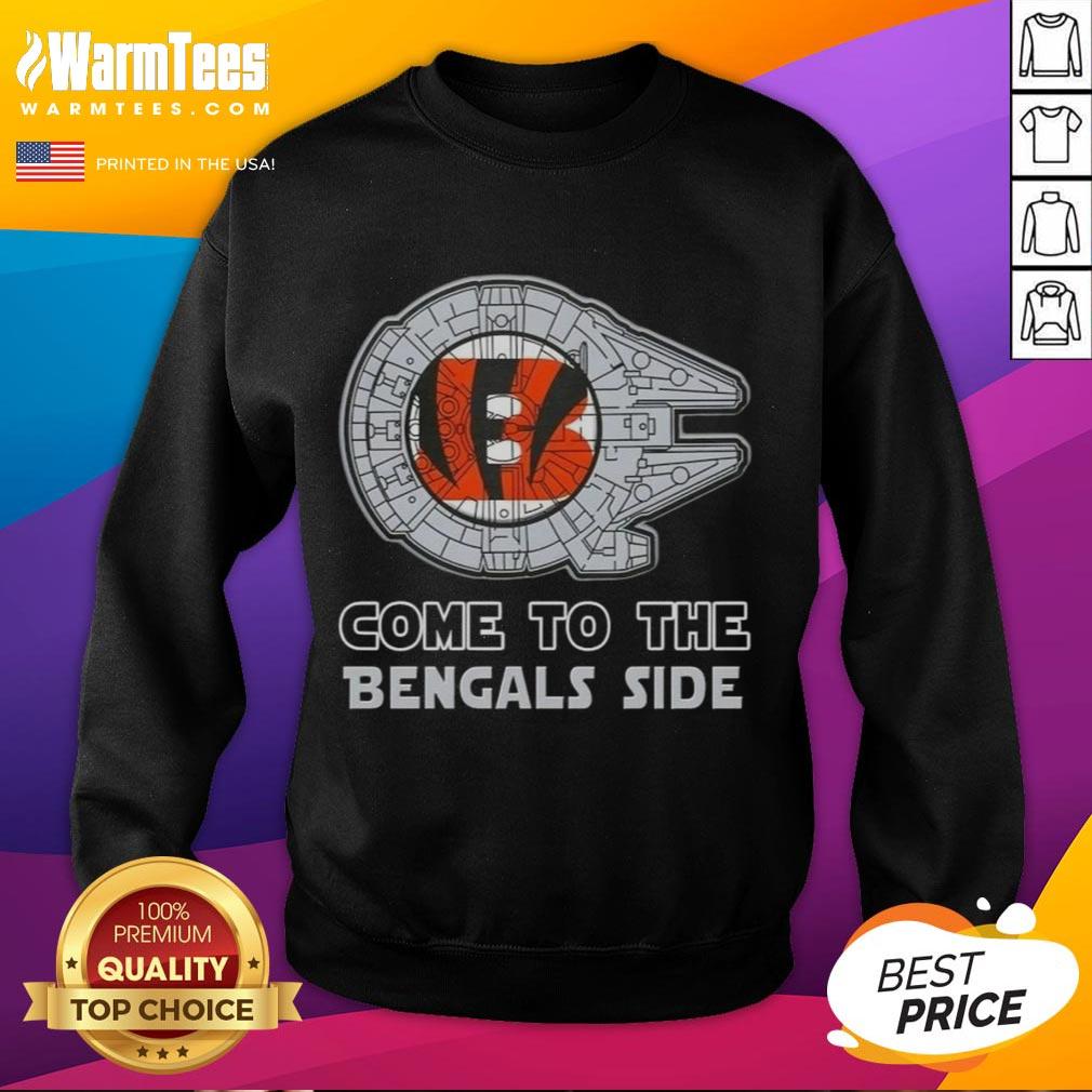 Alt Text: Happy Star Wars Come to the Cincinnati Bengals side sweatshirt featuring vibrant graphics and cozy design.