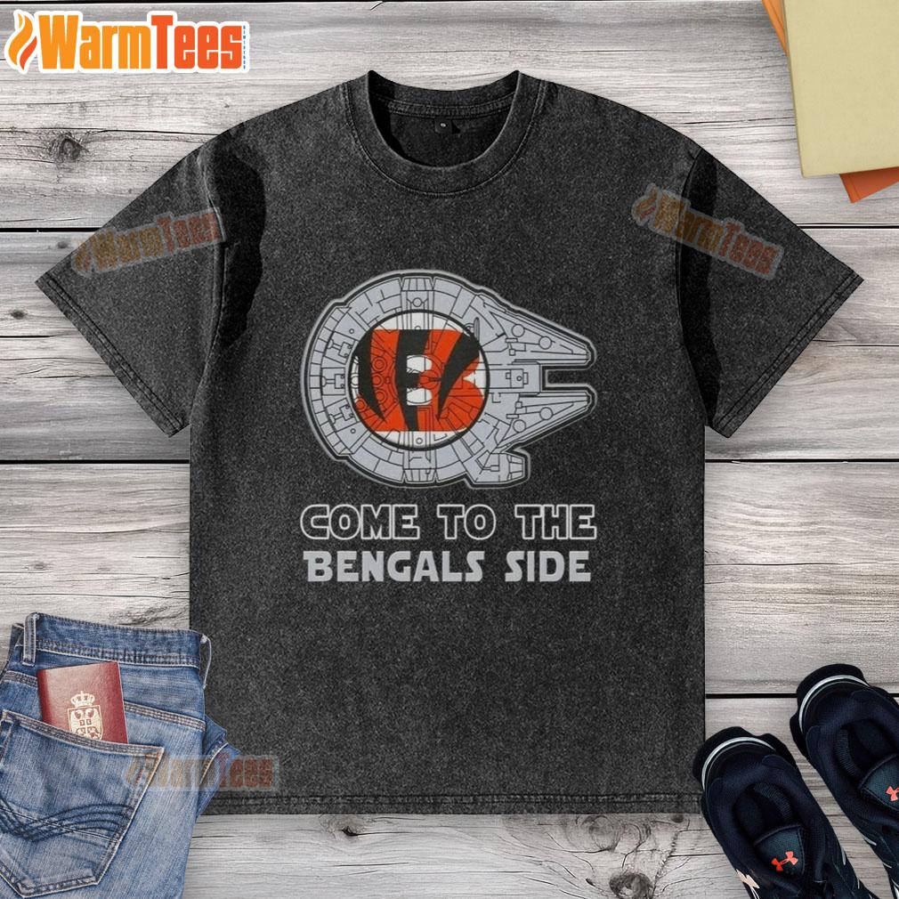 Alt Text: Happy Star Wars Cincinnati Bengals side washed t-shirt featuring a vibrant design for fans and collectors.