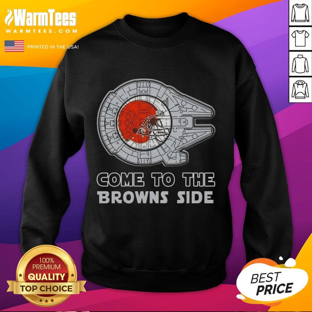 Happy Star Wars Come to the Cleveland Browns Side sweatshirt featuring a vibrant design and cozy fit for fans.