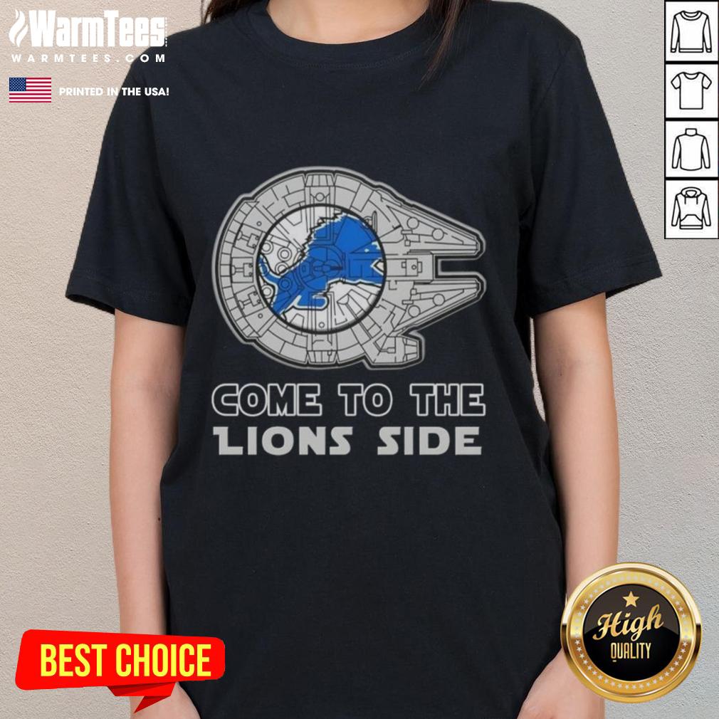 Happy Star Wars Come to the Detroit Lions Side Ladies Tee featuring a vibrant design for fans of both franchises.
