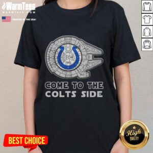 Happy Star Wars Come to the Indianapolis Colts Side ladies tee, featuring vibrant graphics and a stylish design for fans.